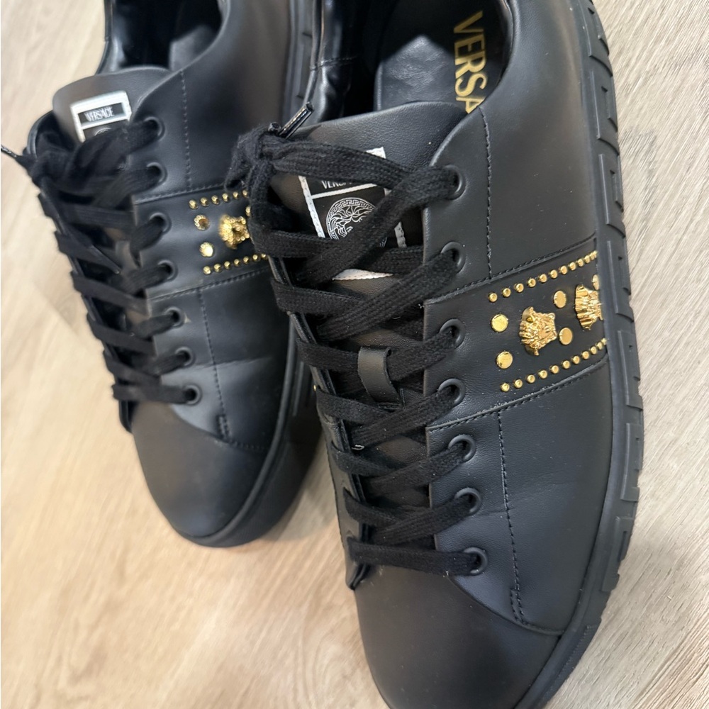 Versace Men's Sneakers in Black with Gold Details
